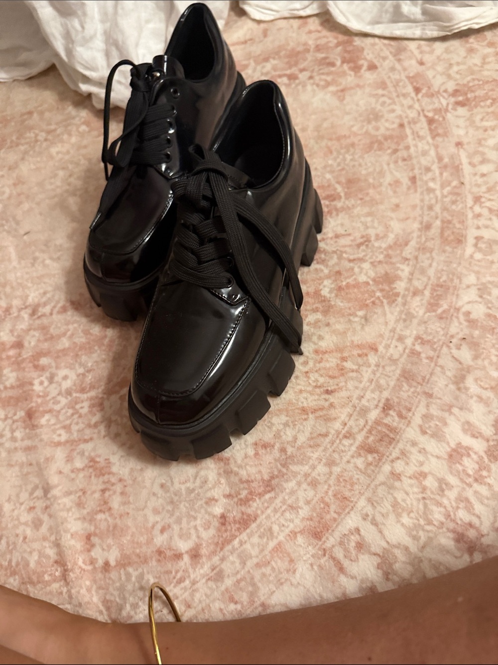 Prada Black Patent Lace-Up Chunky Boots